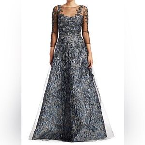 Theia Floral Beaded Illusion Gown Size 4